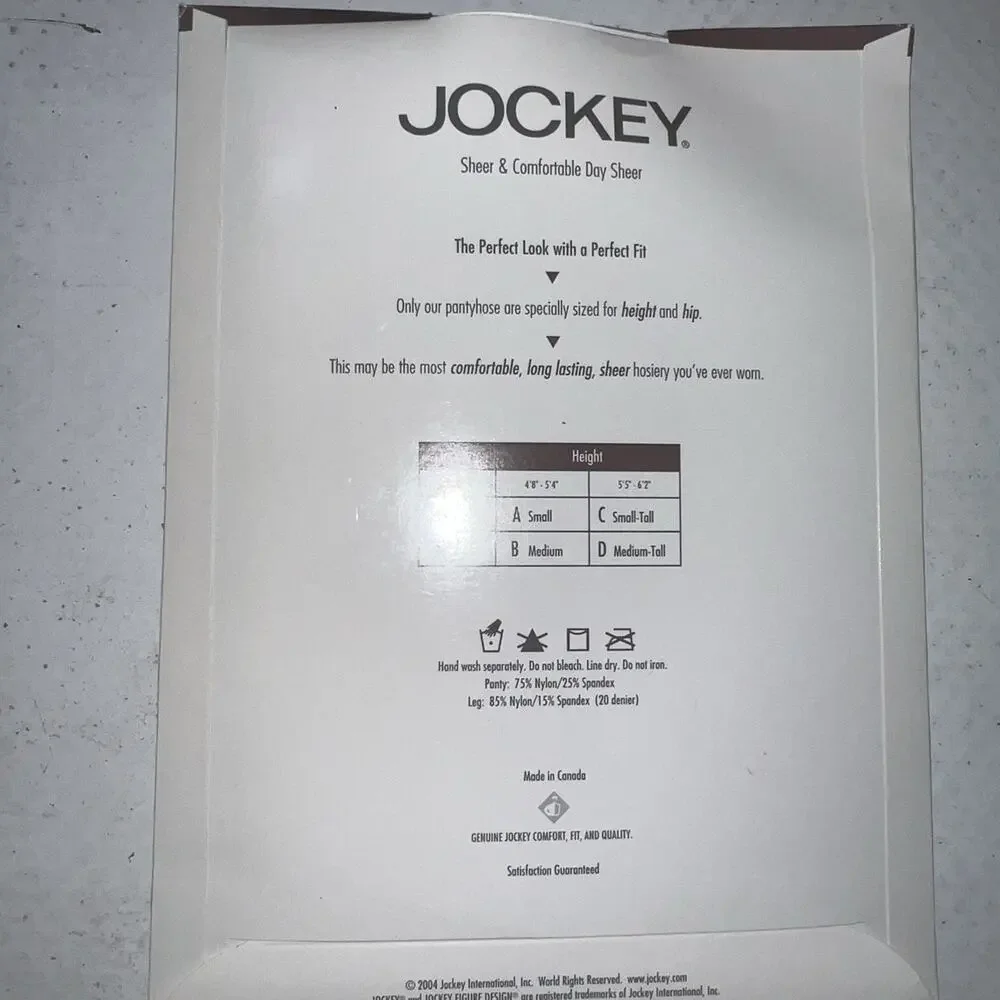 Jockey Control Top Sandalfoot Sheer Comfort 6552 B Medium Tuxedo Black